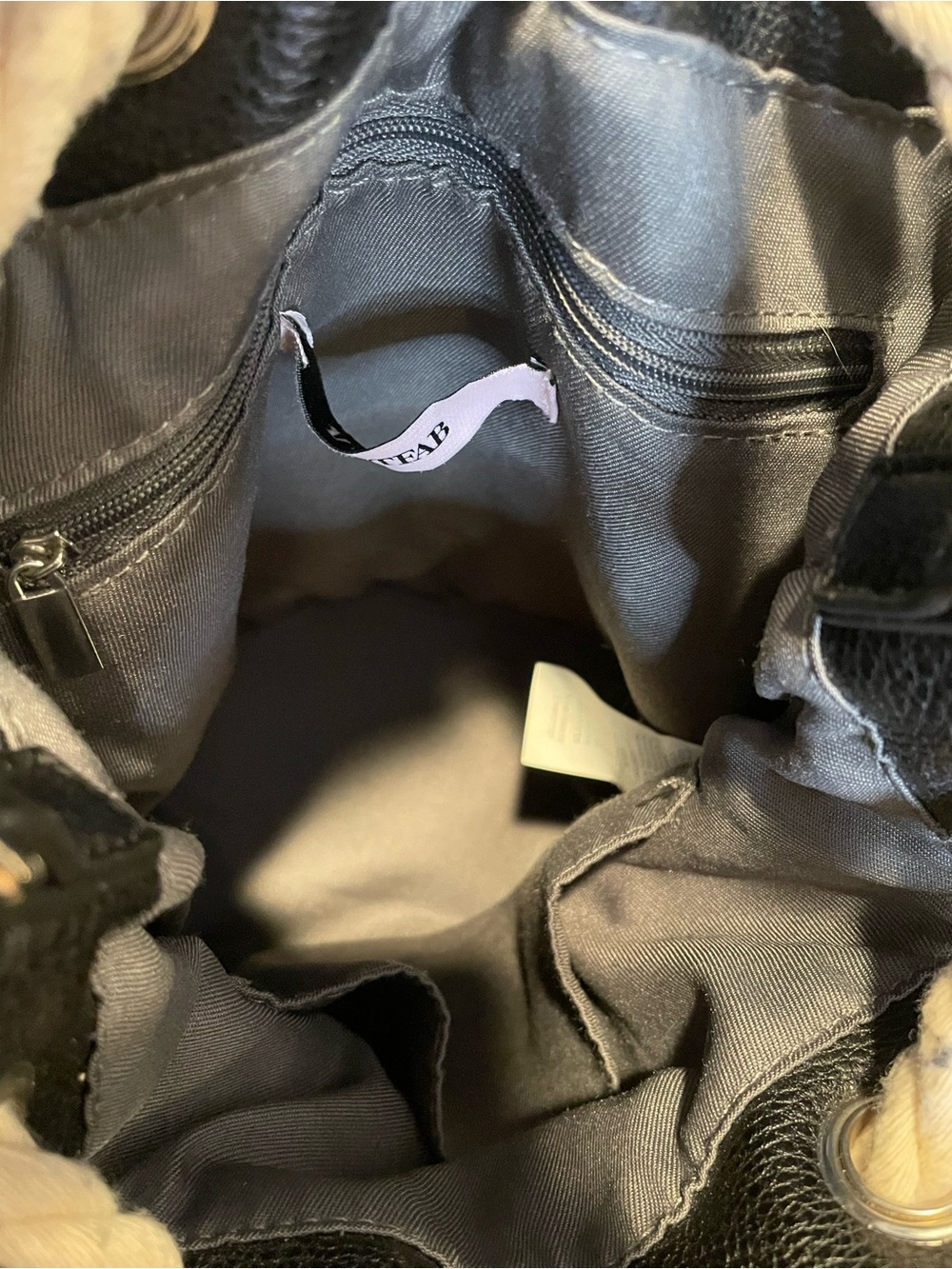 JustFab Black and Cream Woven Drawstring Shoulder Bag - Picture 5 of 8
